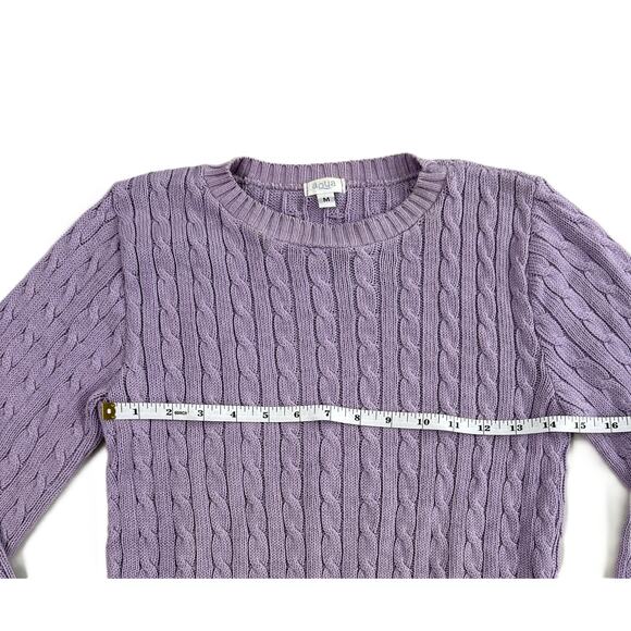 Aqua cotton Cable Knit Sweater Lavender Crew Neck Women M - Picture 5 of 7
